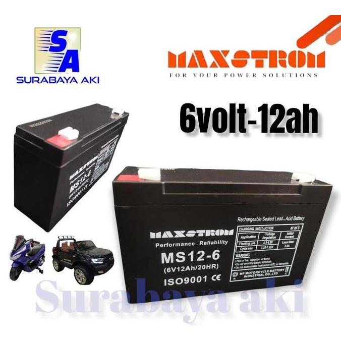 HARGA DISC - 6volt 12ah 6v 12ah aki mobil mainan anak maxstrom 12ah 6v aki mobilan