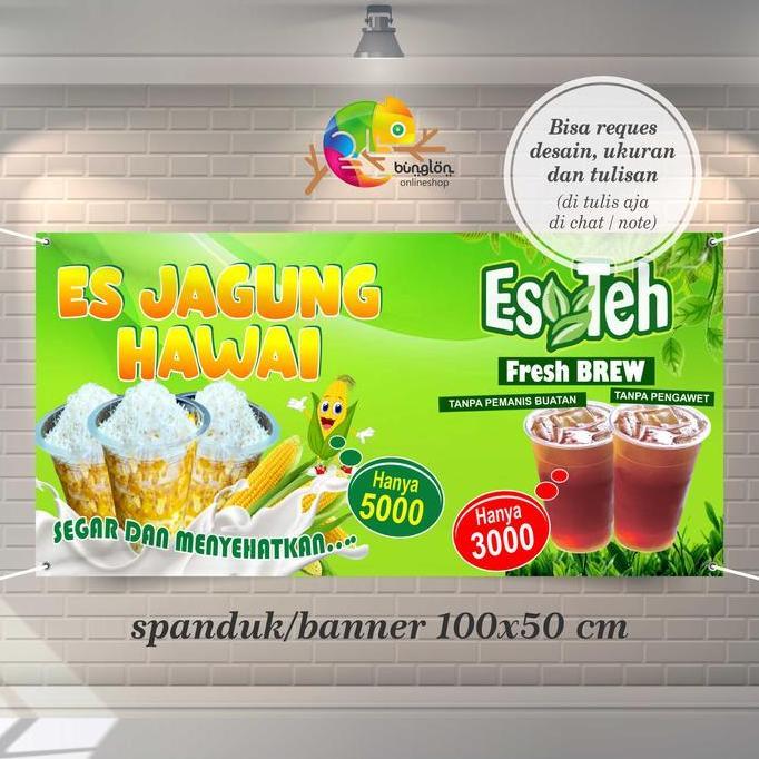 Spanduk Banner Es Jagung Hawai dan Es Teh Free Custom Desain