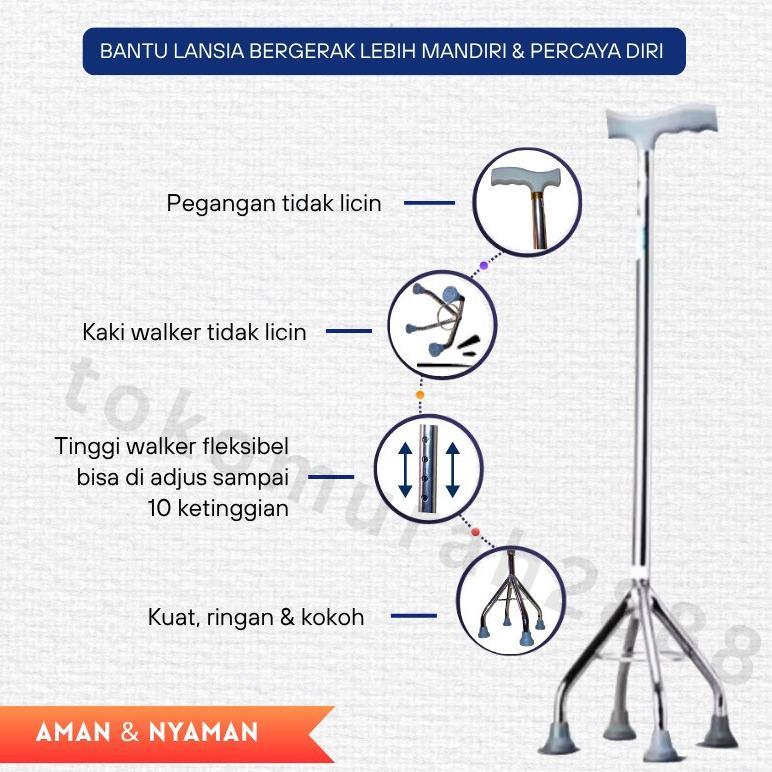 Tongkat Jalan Stainless Kaki 3/Tongkat Jalan Orang Tua/Tongkat Jalan