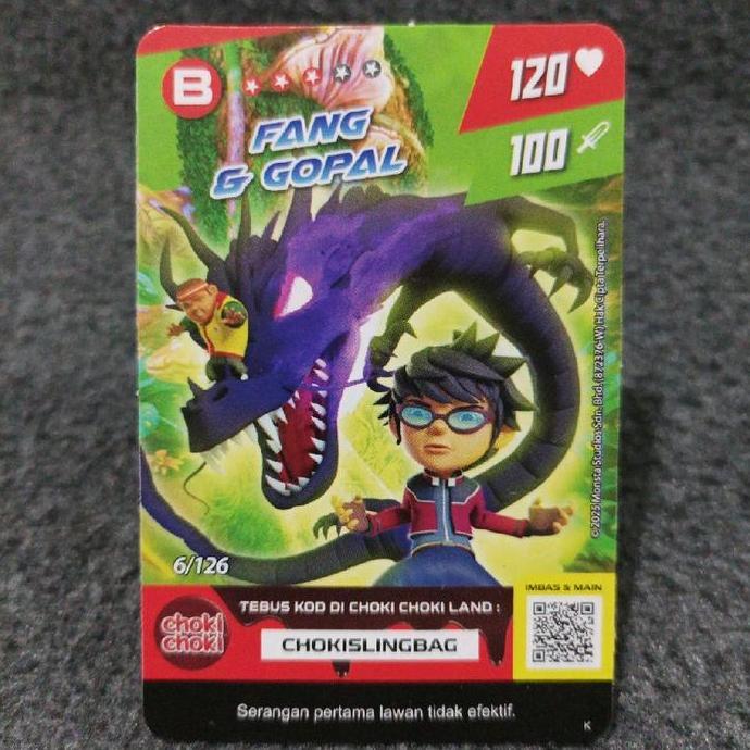 Kartu choki choki boboiboy monsta galaxy fang & gopal 6/126