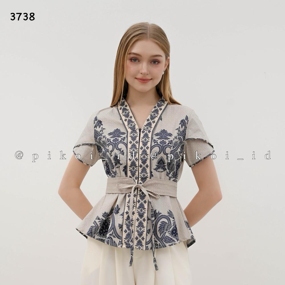 Atasan batik wanita lengan pendek busui friendly / baju batik wanita modern FREE BELT lengan pendek 