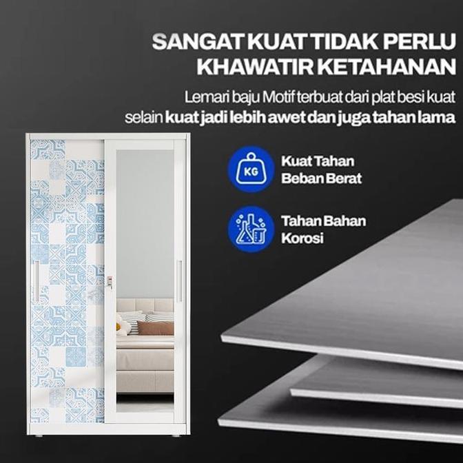 Terlaris Lemari Pakaian Besi Sliding 2 Pintu | 90/120 Cm 1 Batang Rak Baju Lemari Pakaian Dengan Cer