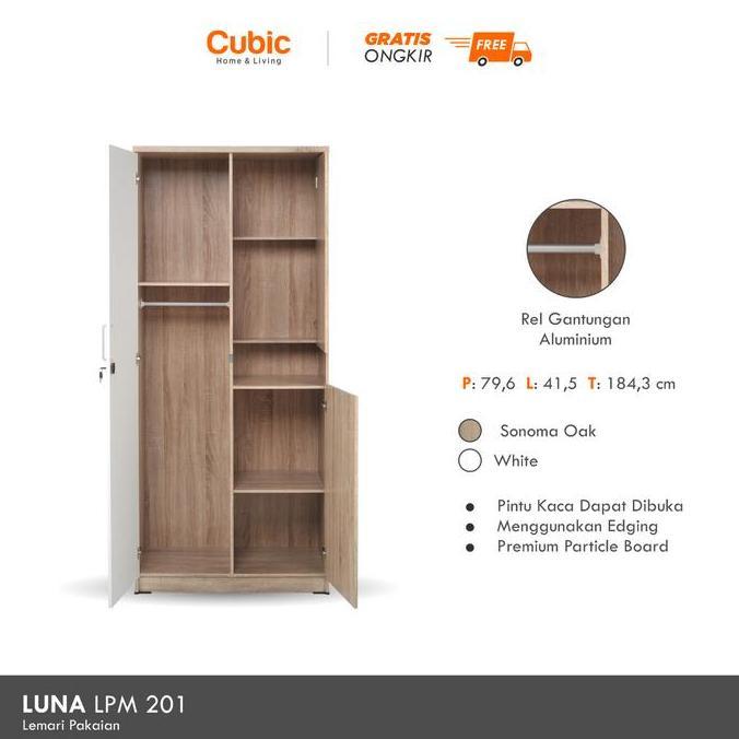Cubic Lemari Pakaian Minimalis / Lemari Baju 2 Pintu / LUNA LPM 201