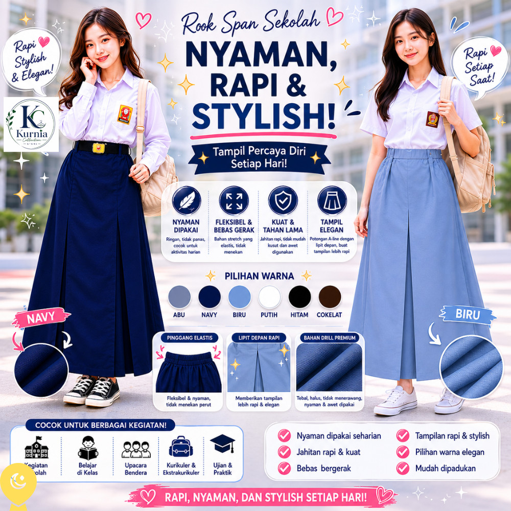 Rok Span SMP SMA Pinggang Karet Kombinasi