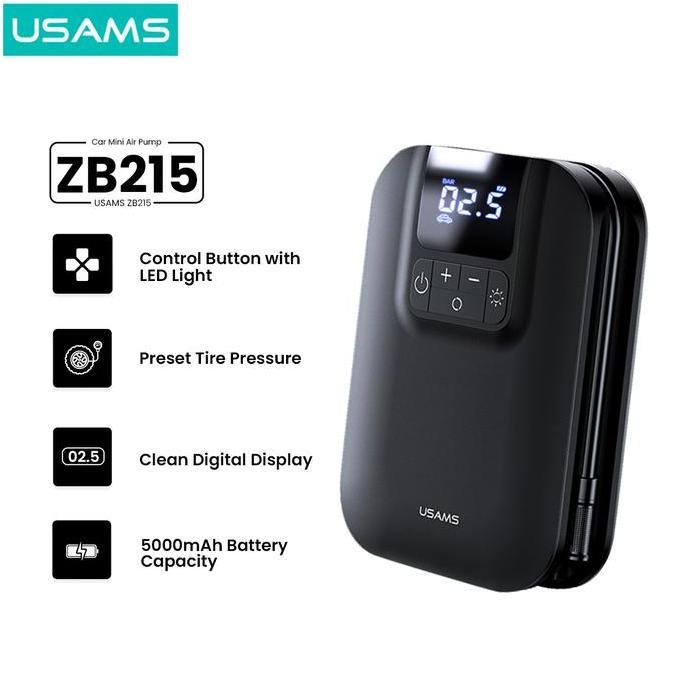 USAMS ZB215 Mini Car Air Pump Portable 5000mAh Pompa Angin Ban Mobil