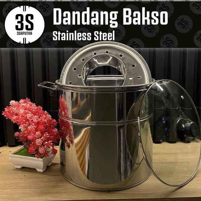 TERMURAH - DANDANG BAKSO UKURAN 26 PANCI STAINLESS STEEL TUTUP KACA KITCHENWARE PACKING KAYU