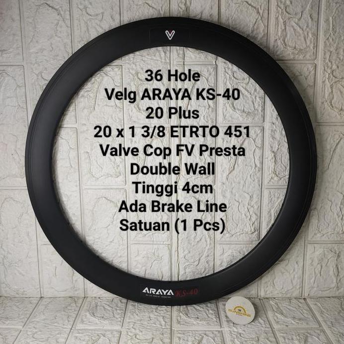 Rims Velg 20 Plus 451 ARAYA KS40 Rim 20x1 3/8 Sepeda Lipat Seli Double Wall 4cm V Dan U Brake Lubang