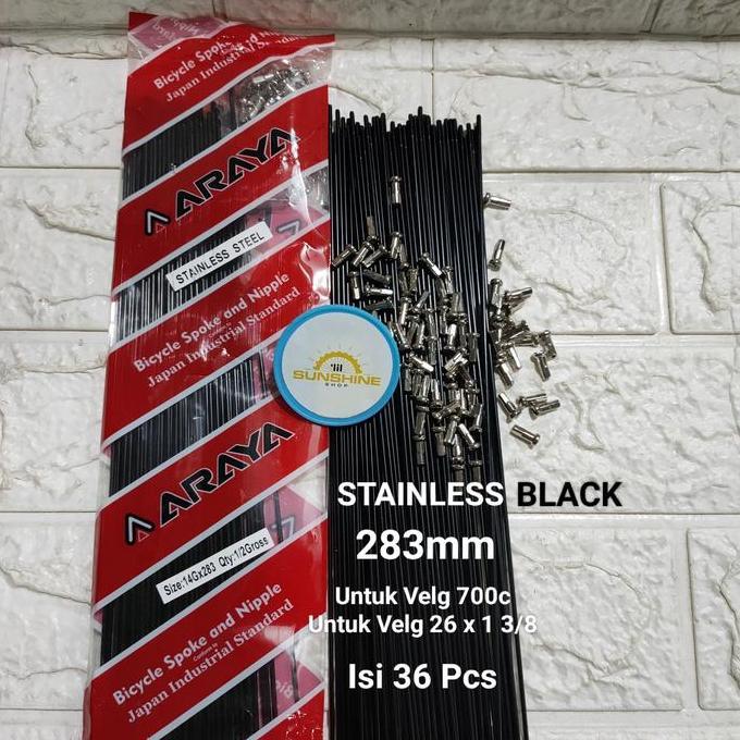 Spoke Ruji Jari 283 ARAYA Stainless Black 14G x 283mm Velg Rims 700c Tinggi 3cm Sepeda Roadbike Fixi
