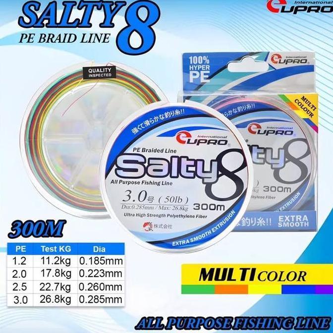 senar pe 300m eupro salty 8 pe braid line Multycolour original