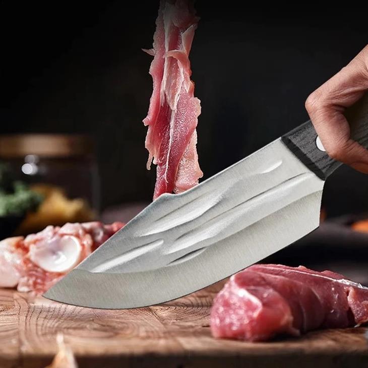 Pisau cincin luar ruangan, pisau pemotong barbekyu berkemah, pola palu tempa tangan, pisau lurus kec