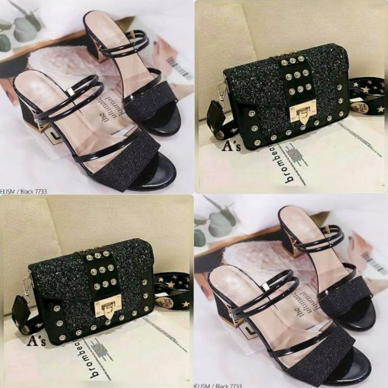 Diskon Diata Paket Tas Dan Sandal Hak Tahu 2In1 Wanita Gliter Berkilau Sandal Heels Kekinian Kondang