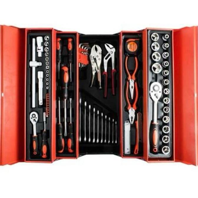 REAIM Tool Kit 85 Pcs, Tool Box Perkakas, Kunci Sok Set, Pekerjaan Mobil, Tool Box Set Alat Bengkel,