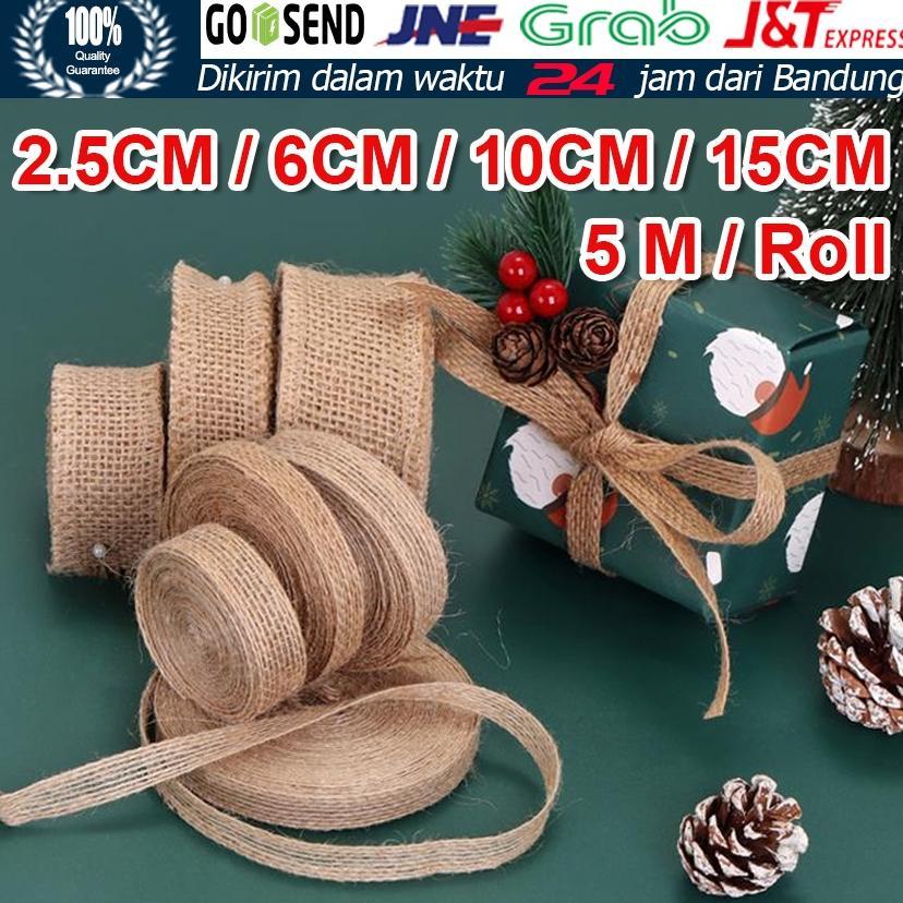 5M/Roll  Pita Goni Polos Burlap Ribbon-Jute Ribbon Florist Wrapping Rustic Pita Kemasan Kotak Hadiah