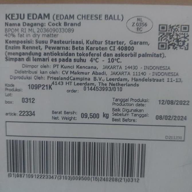 Milk- Keju Edam Ayam Brand. Ayam Jago 100 Gr