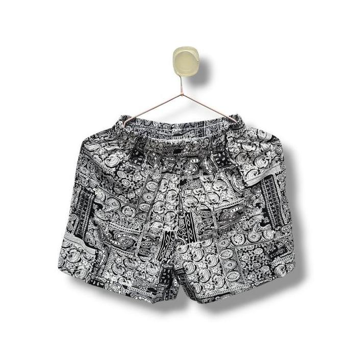 Celana Boxer Bali Kuboy Batik Rayon Pria Dewasa Kolor Pendek Santai Unisex Hitam Shorts Motif Katun
