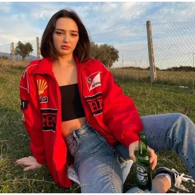 Jaket Vintage Ferrari F1 Bahan Lotto Motif fullprint Stok Terbatas