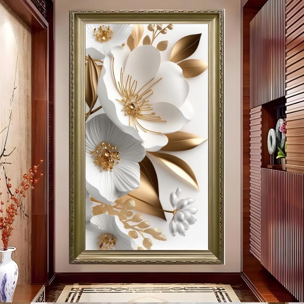BEST SELLER CETAK Wallpaper Stiker Bunga 3d, Wallpaper Dinding Bunga Mawar Terlaris, Wallpaper 3d mu