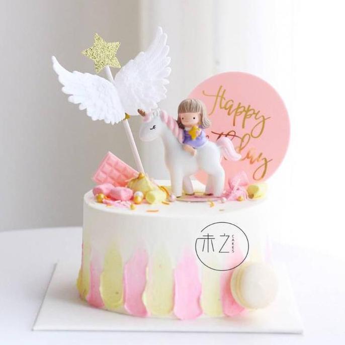 Cake Topper Unicorn With Girl/ Hiasan Kue Baby Girl Unicorn