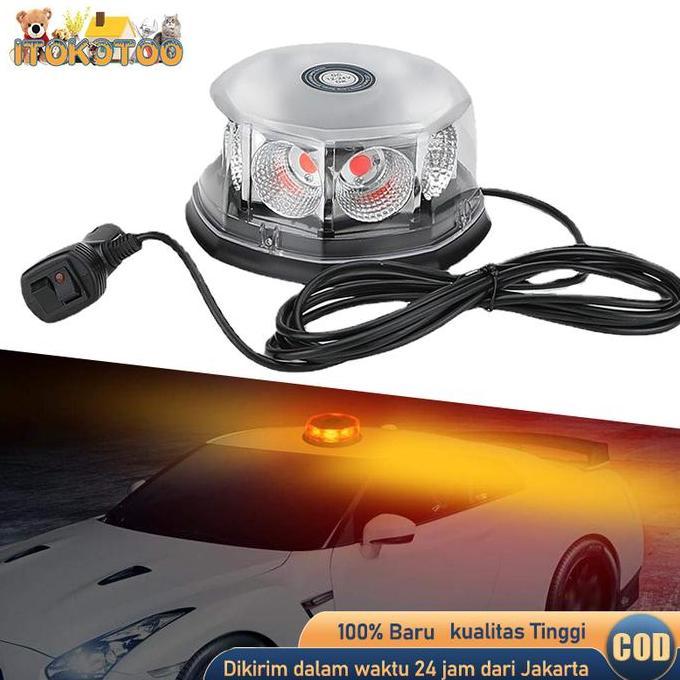 RGPOTZ Lampu Rotary Beacon LED Warning 8 Mode Rotary Beacon Lampu Tambang