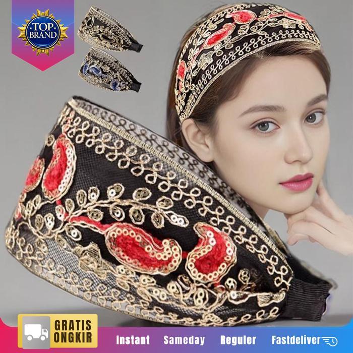 Bando Korea Dewasa Headband Korea Bandana Headband Lace Bando Brokat Lebar Bandana Lace Original