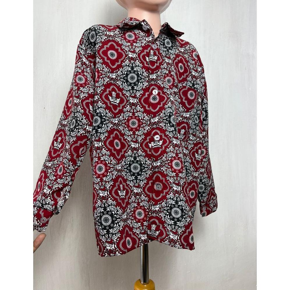 Grosir Baju Batik Merah Sekolah Sd Lengan Panjang Seragam Negri ( Unisex ) Kelas 1-6 Cod