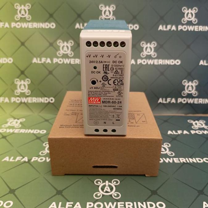 Update MEAN WELL MDR-60-24 MEANWELL 60Watt 24Vdc DIN RAIL POWER SUPPLY SPB-60 Alfapower10 Segera Dap