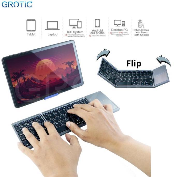 GROTIC Keyboard Bluetooth Portable Three Folding Magnetic With Touchpad