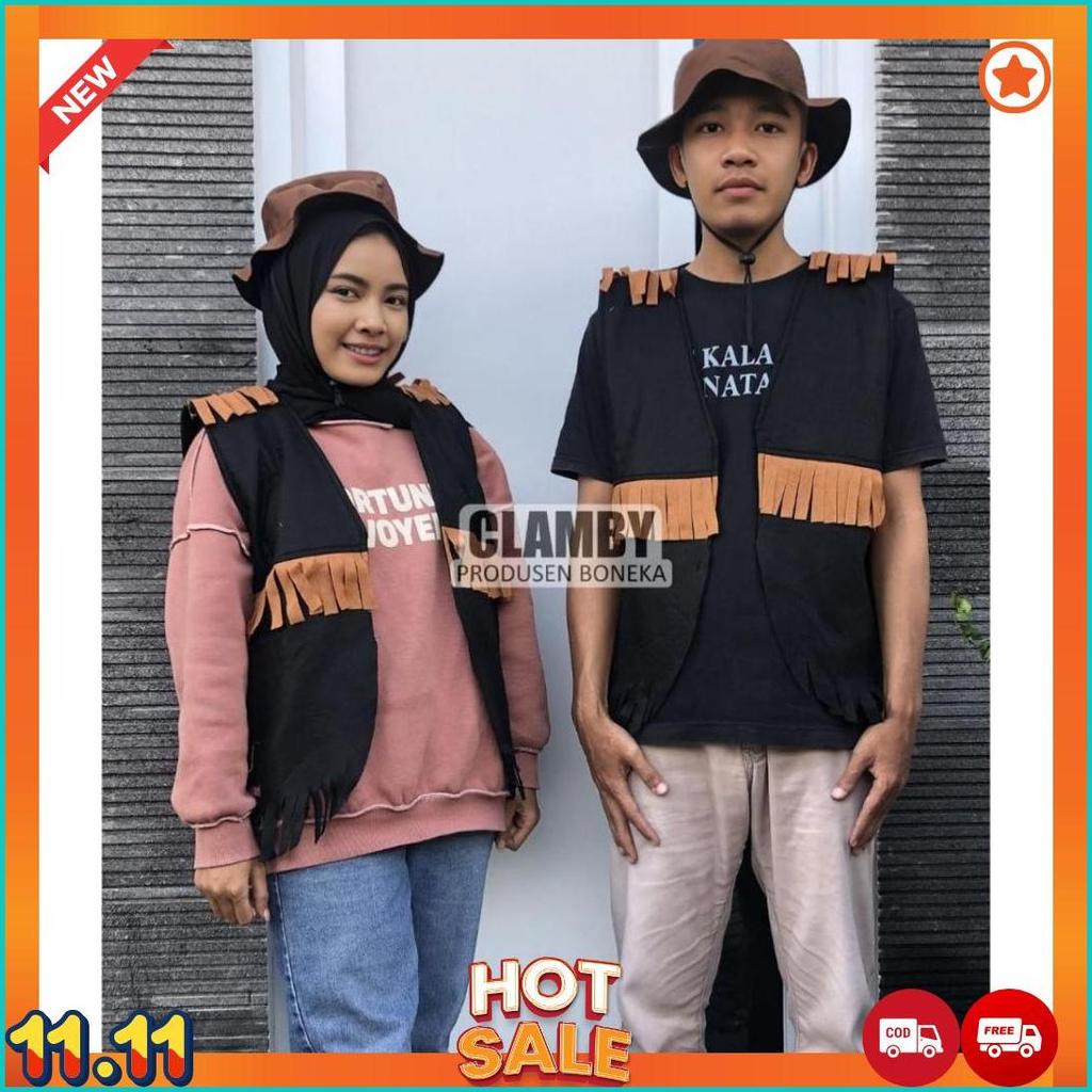 Rompi  Cowboy Kostum Dewasa Set Topi/Rompi Berkuda Dewasa /Woody Flanel Pria Wanita [J6]