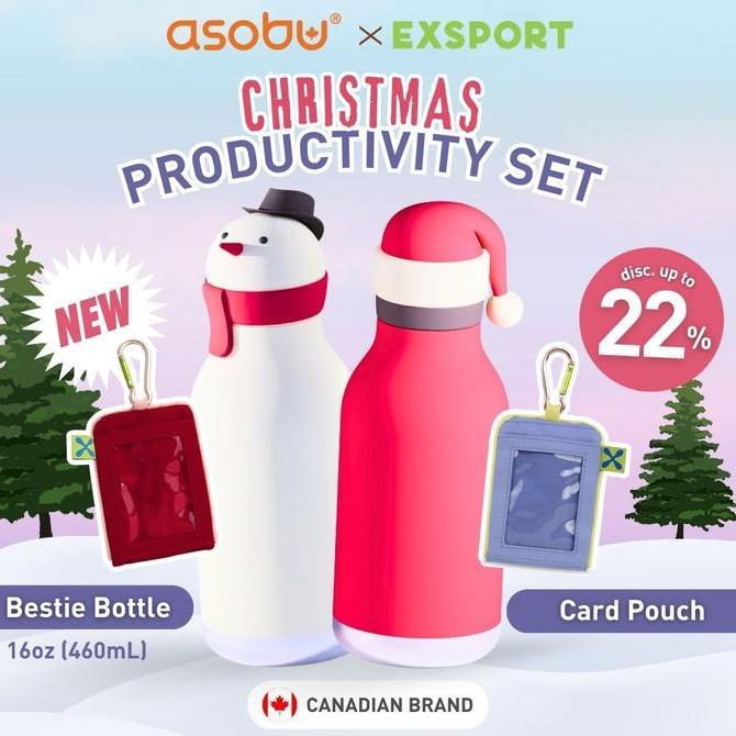 Asobu X Exsport Christmas Productivity Set | Bestie Bottle 460 Ml & Card Pouch