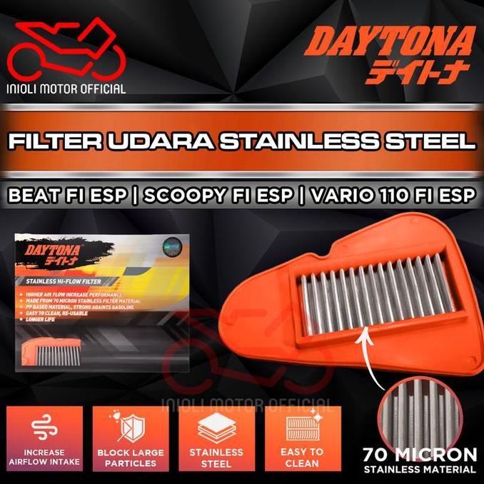FILTER UDARA STAINLESS DAYTONA BEAT SCOOPY ADV PCX STYLO GENIO VARIO 110 125 150 160 FI ESP KZL K44 