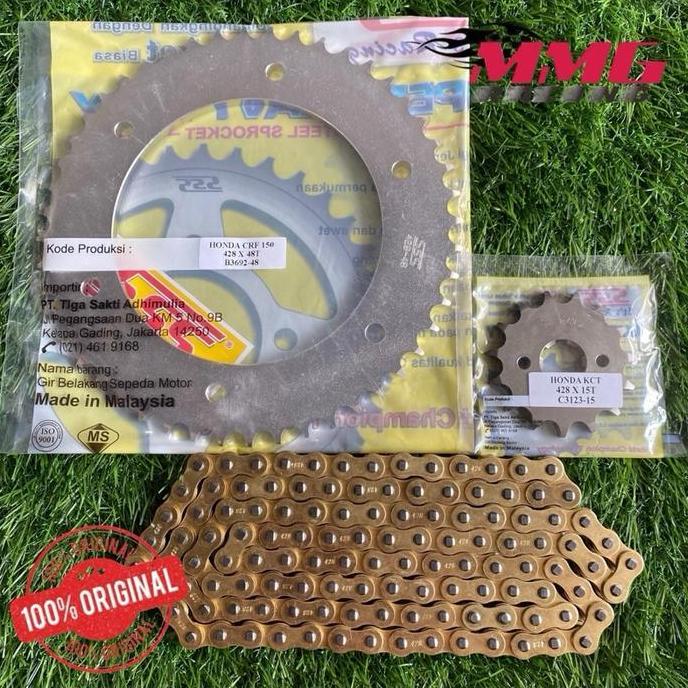 Murah Original Gear Set Sss 428 + Rantai Gold Polos Untuk Motor Crf 150L/Crf 150, Crf Supermotorcros