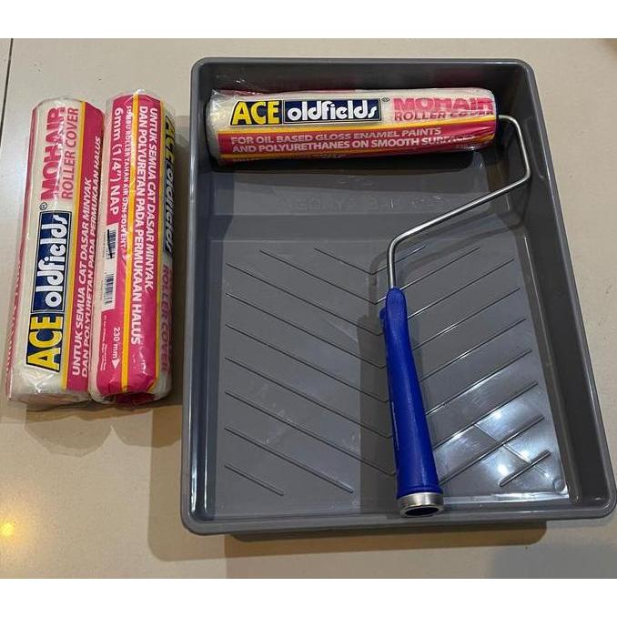 Paket Kuas Roll Cat Besar & Kecil + Isi Kuas Roller + Bak / Baki Cat