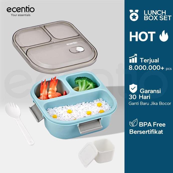ecentio kotak makan 3 Grid lunch box BPA Free Kotak Sup tempat makan