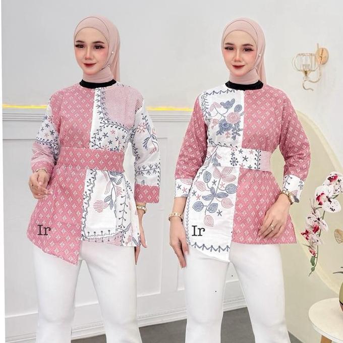 pardionsstore - atasan batik kerja wanita modern blouse batik kantor wanita terbaru [kembang bordir]