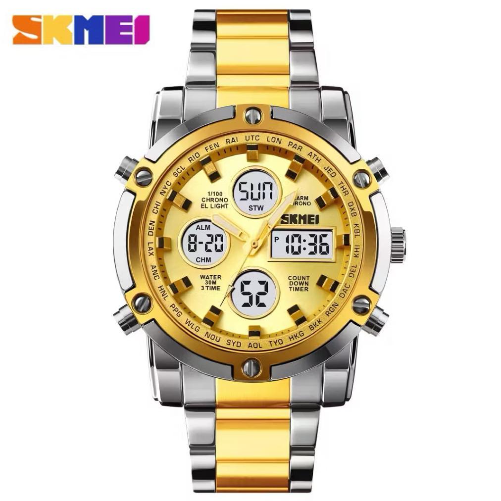 Terlaris Jam Tangan Pria Digital Analog Skmei 1389 Silver White Water Resistant 3 Atm Original