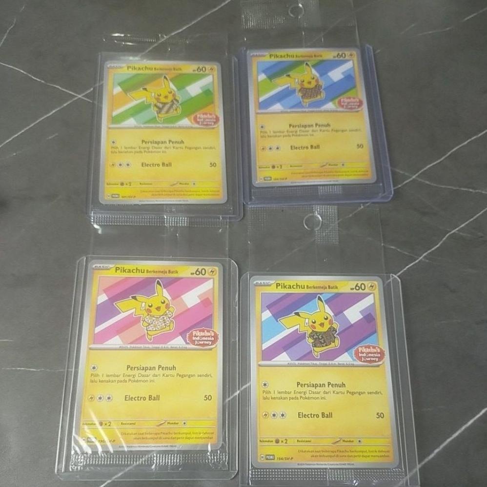 Discount 1 Set Kartu / Card Pokemon Pikachu Batik Blue / Pink / Green / Purple Original Tcg
