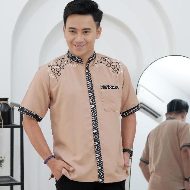 BESTPROMO BAJU KOKO PENDEK KOMBINASI BATIK MODEL 03
