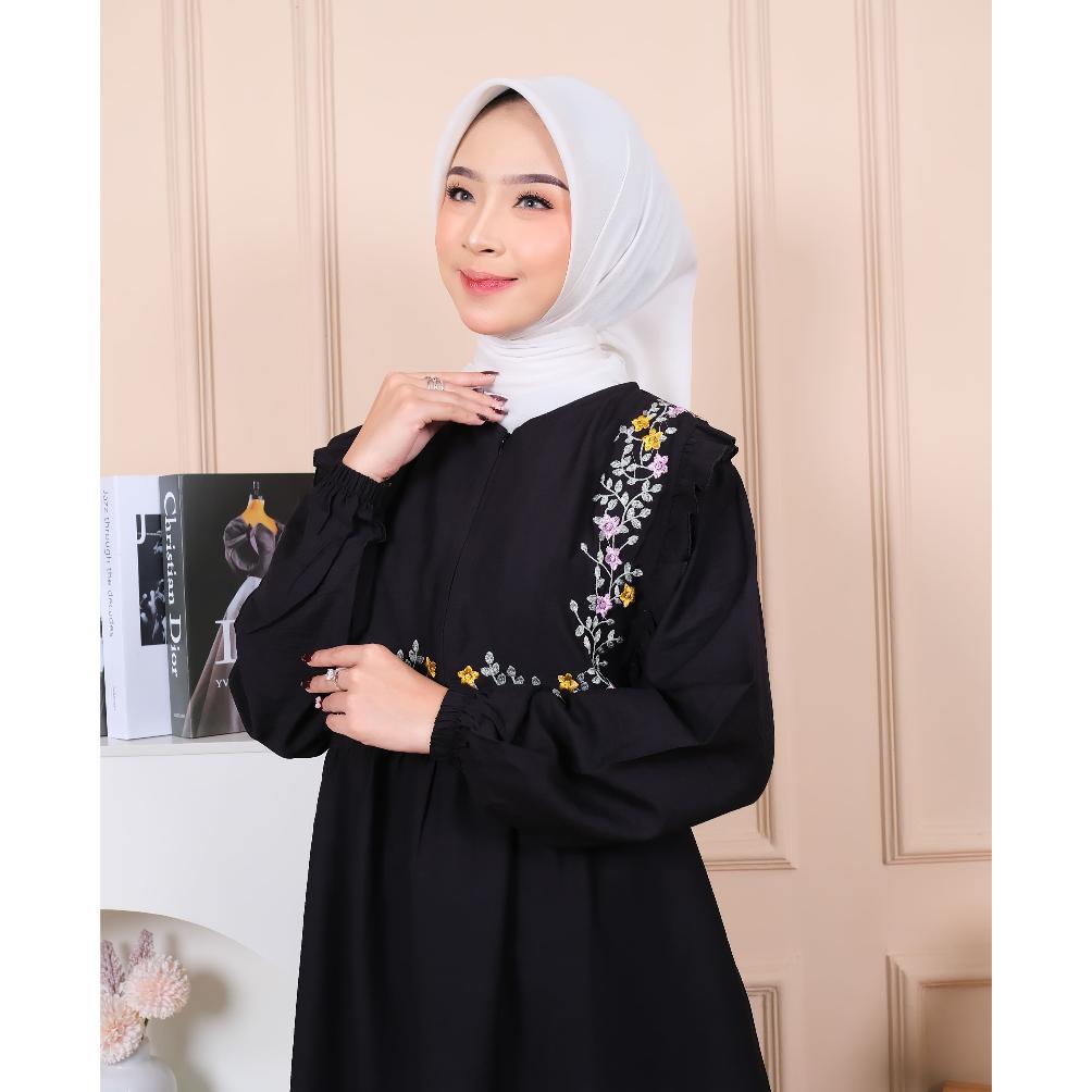 Original Zora Gamis Wanita Terbaru Dress Bordir Bunga Cantik Simpel Bahan Pollo Linen Busui Friendly