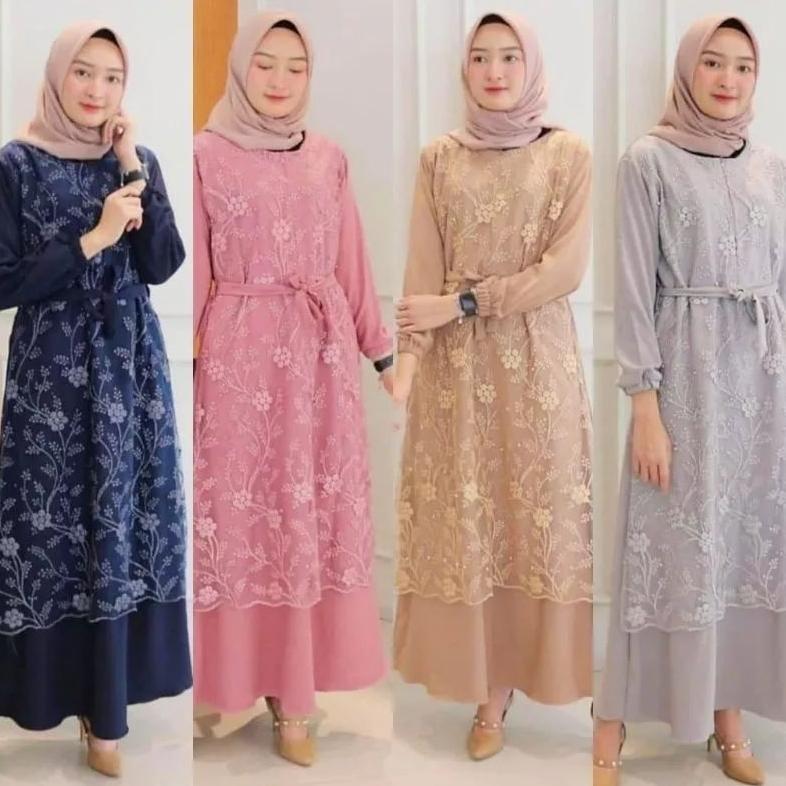 TERLARIS GAMIS BURKAT TILE MUTIARA PREMIUM BAJU GAMIS KEKINIAN DRES/LONGDRES LENGAN KARET