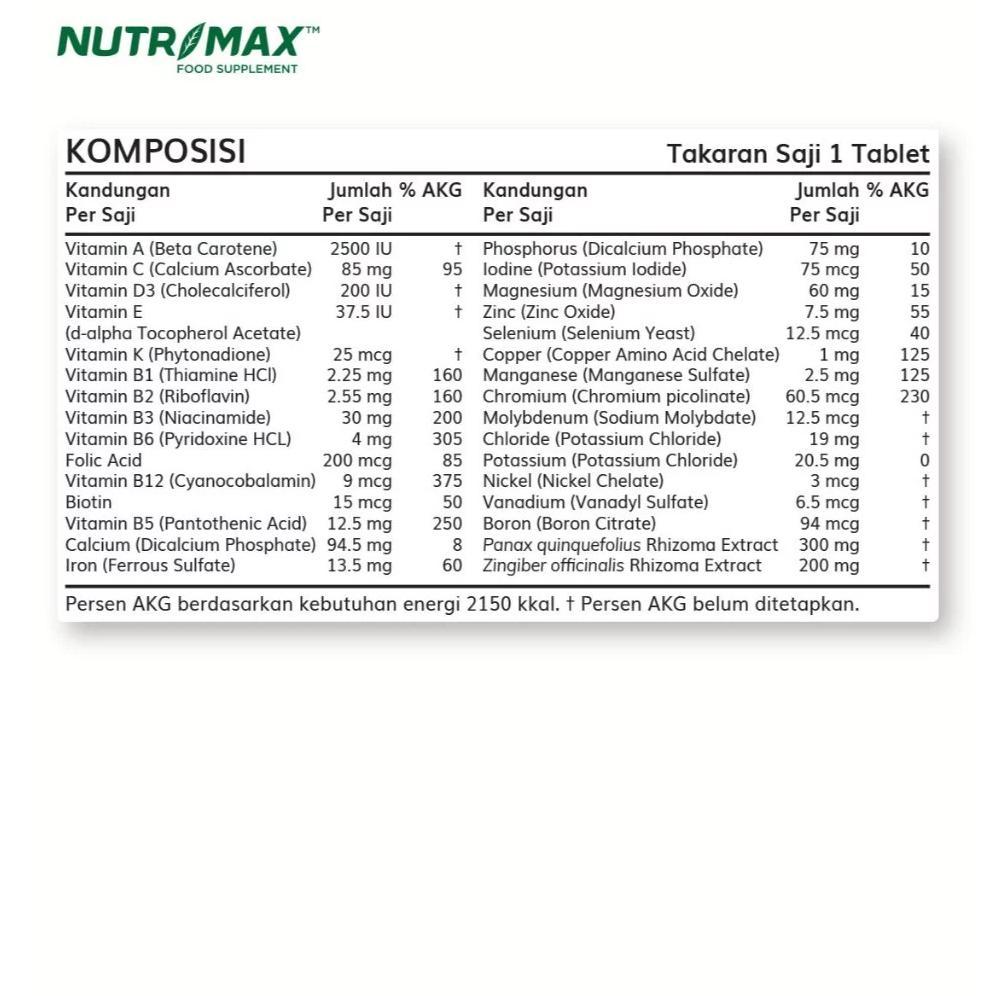 (30/60 Tablet) Nutrimax Complete Multivitamin Dan Mineral Dengan Ekstrak Ginseng