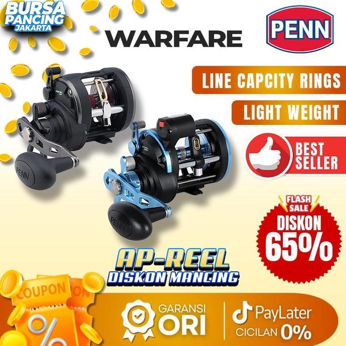 PENN Reel Overhead WARFARE & WARFARE II Level Wind 15LWLH 20LWLH Handle Kiri Saltwater Untuk Mancing