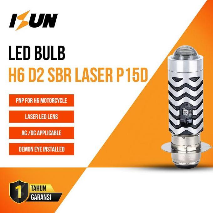 Parts- Isun Lampu Led Utama Motor H6 Laser Gun P15D-25 Sbr Demon Biru Dc9-80V