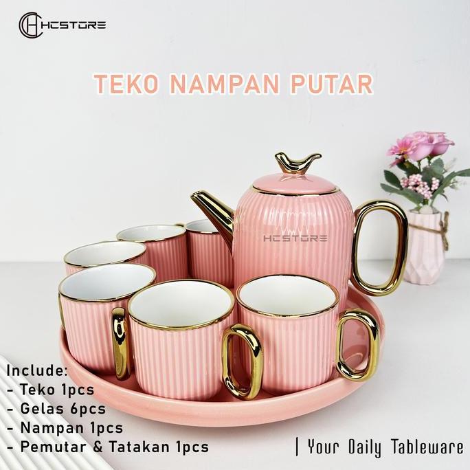 HCSTORE Cangkir Teko Keramik Tea Gold Set plus tatakan dan gift box cocok untuk gift atau pemakaian 