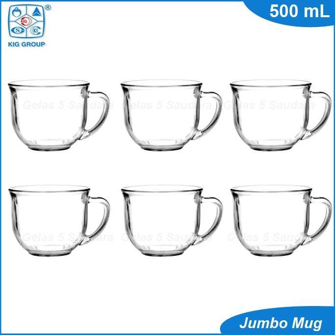 1 SET 6 PCS Cangkir Kaca Jumbo/Mug Jumbo Kaca/Sereal Mug/Mug Mie Instan/Mug Sarapan/Cereal Mug/Mug K