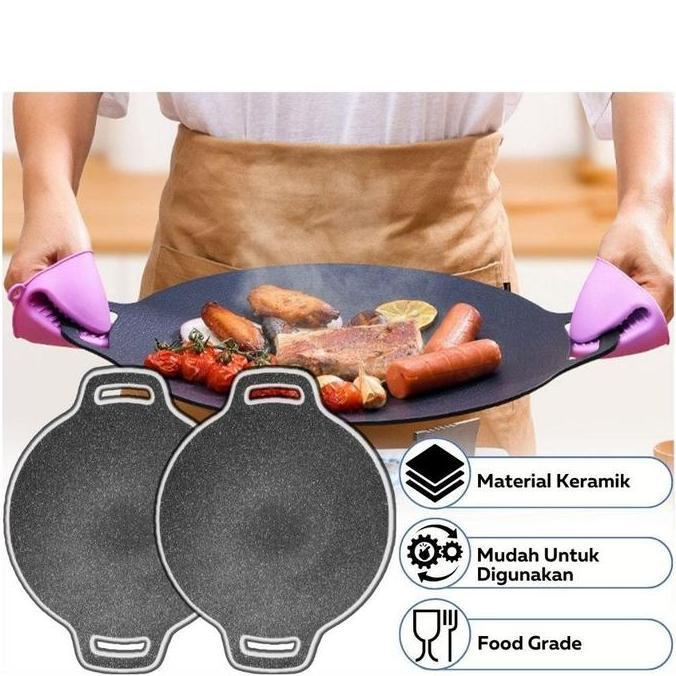 bara_vans - claiydream panggangan bbq bulat korean grill pan plate / wajan kuali panci teflon konduk