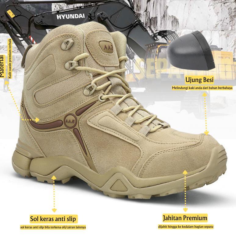 Promo Sepatu Safety Pria Tactical 5Aa / Sepatu Satpol Pp Pdl Murah / Sepatu Safety Boots Ujung Besi 