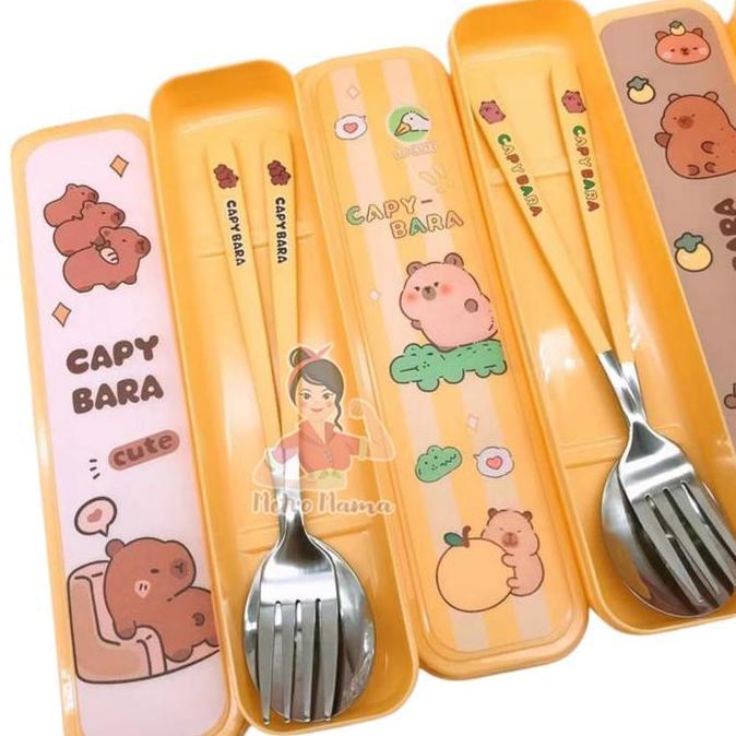 Dispo- Sendok Set Garpu Sumpit Alat Makan Stainless Sanrioo Grafir Labubu Model
