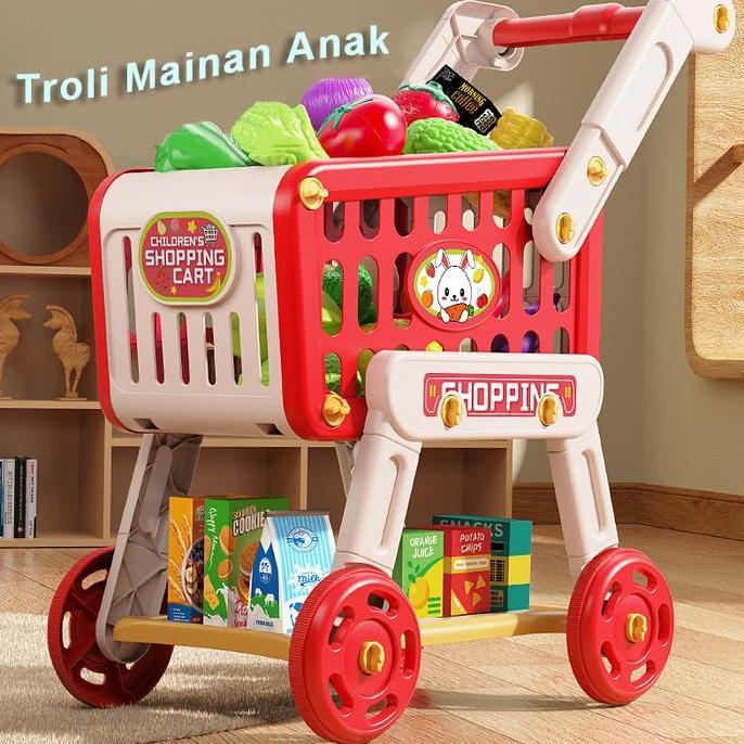 Mainan Troli Anak Perempuan/Troli Mainan Anak/Keranjang Dorong Mainan Anak/Troli Masak Masakan Toys