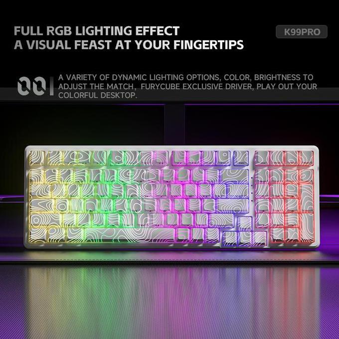 FURYCUBE K99 PRO Contour Mechanical Keyboard Wireless Keyboard 8000 mAh Full RGB Light transmission 