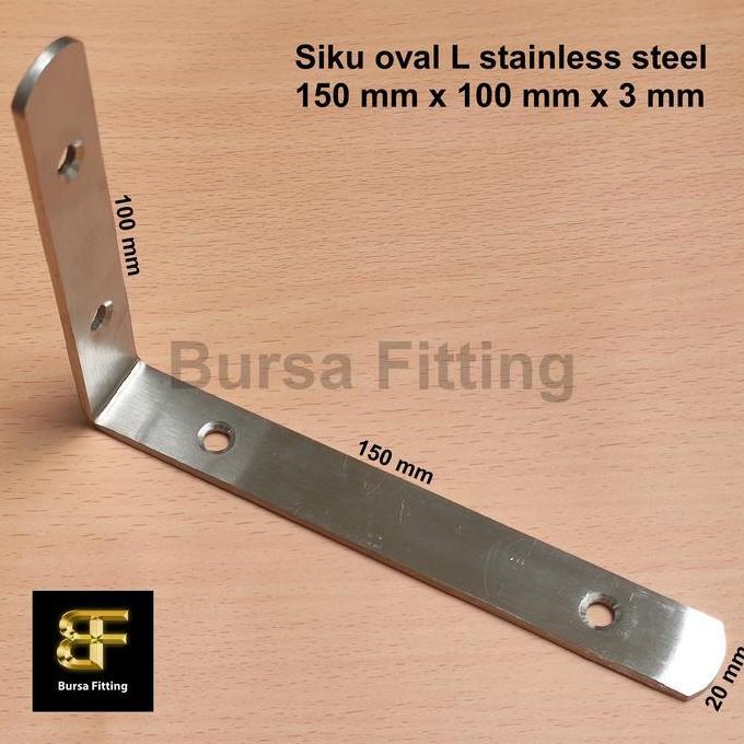 Siku stainless L 150 x 100 x 3 mm / plat siku penyangga / ambalan siku